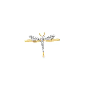 14K Yellow Gold 0.11ct. Dragonfly Diamond Fashion Ring