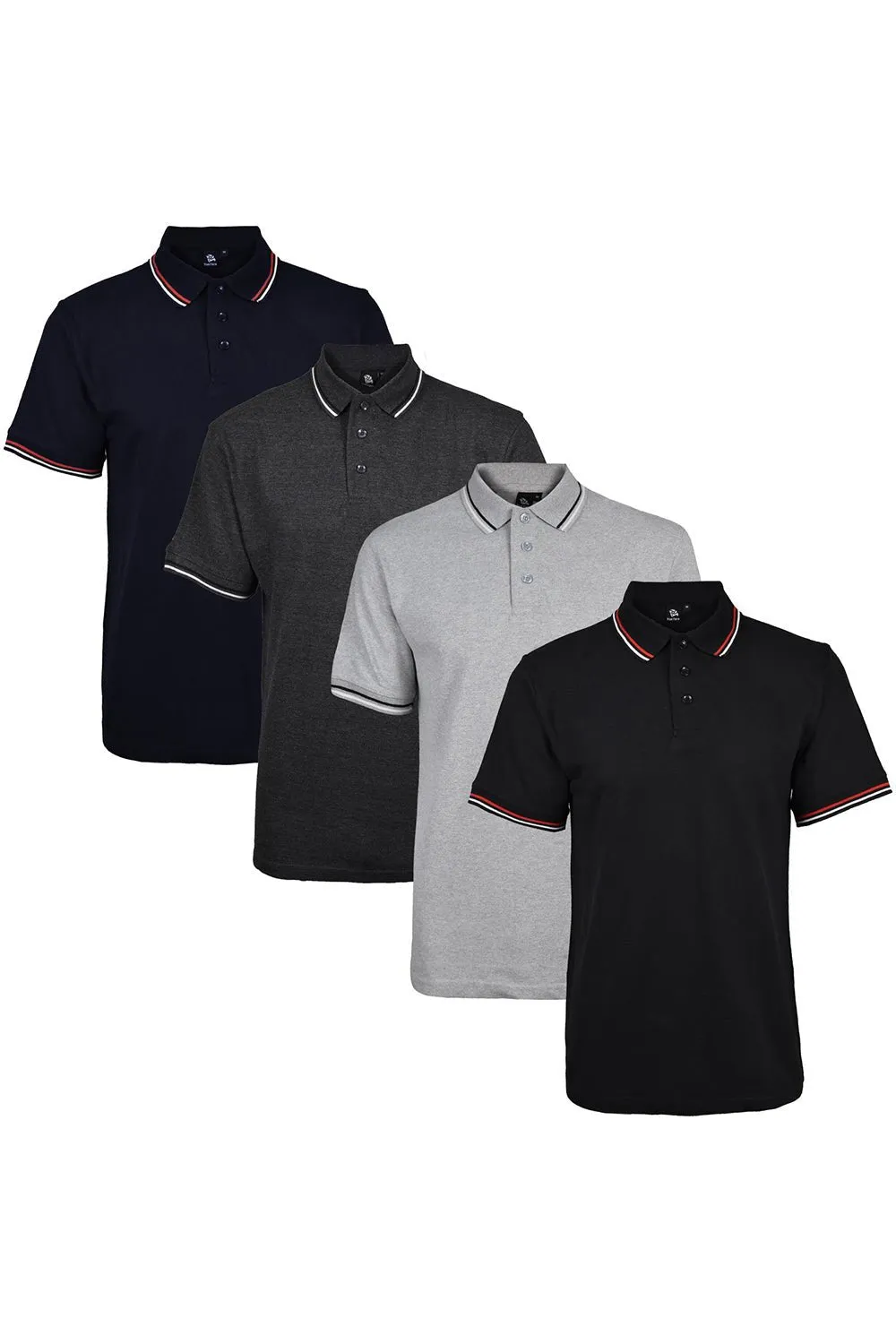 4 Pack Mens Tipping Plain Pique Shirt - Set 1