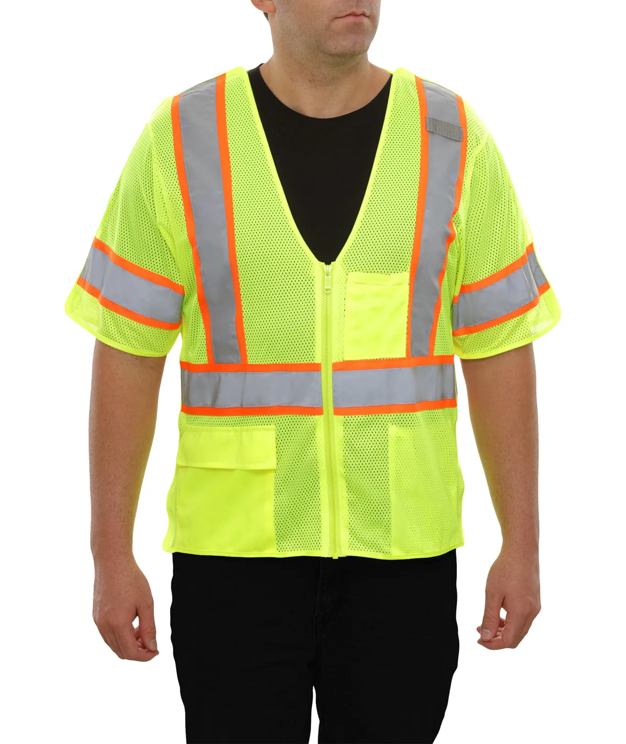 504STLM Safety Vest: Hi-Vis Vest: 5pt Breakaway Zip Mesh: ANSI 3