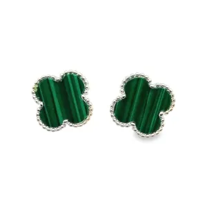 A554 Green Flower Clover Post Earring