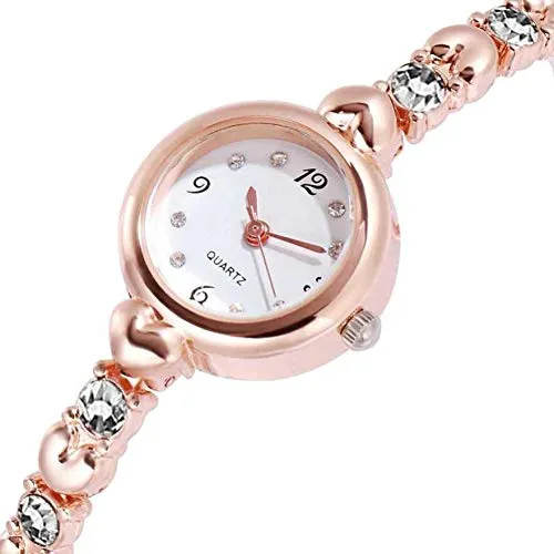 Acnos® Premium Brand Exclusive Choice Silver Diamond Studded Rose Gold Exclusive Silver Diamond Studded Rose Gold Bracelet Chain Girls Watch for Women Analog Watch for Girls