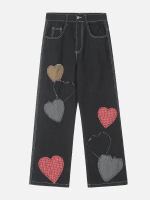 Aelfric Eden Applique Plaid Heart Jeans