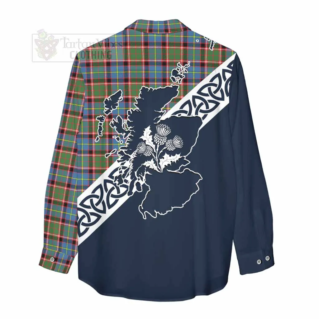 Aikenhead Tartan Women's Casual Shirt Featuring Thistle and Scotland Map