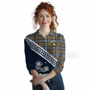 Aikenhead Tartan Women's Casual Shirt Featuring Thistle and Scotland Map