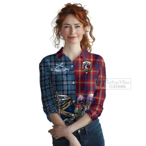 Ainslie Tartan Women's Casual Shirt Happy St. Andrew's Day Half Tartan Style