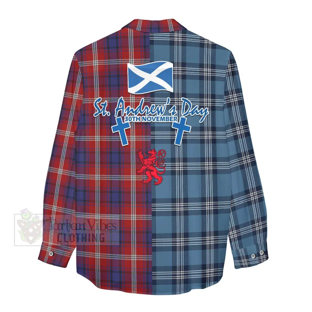 Ainslie Tartan Women's Casual Shirt Happy St. Andrew's Day Half Tartan Style