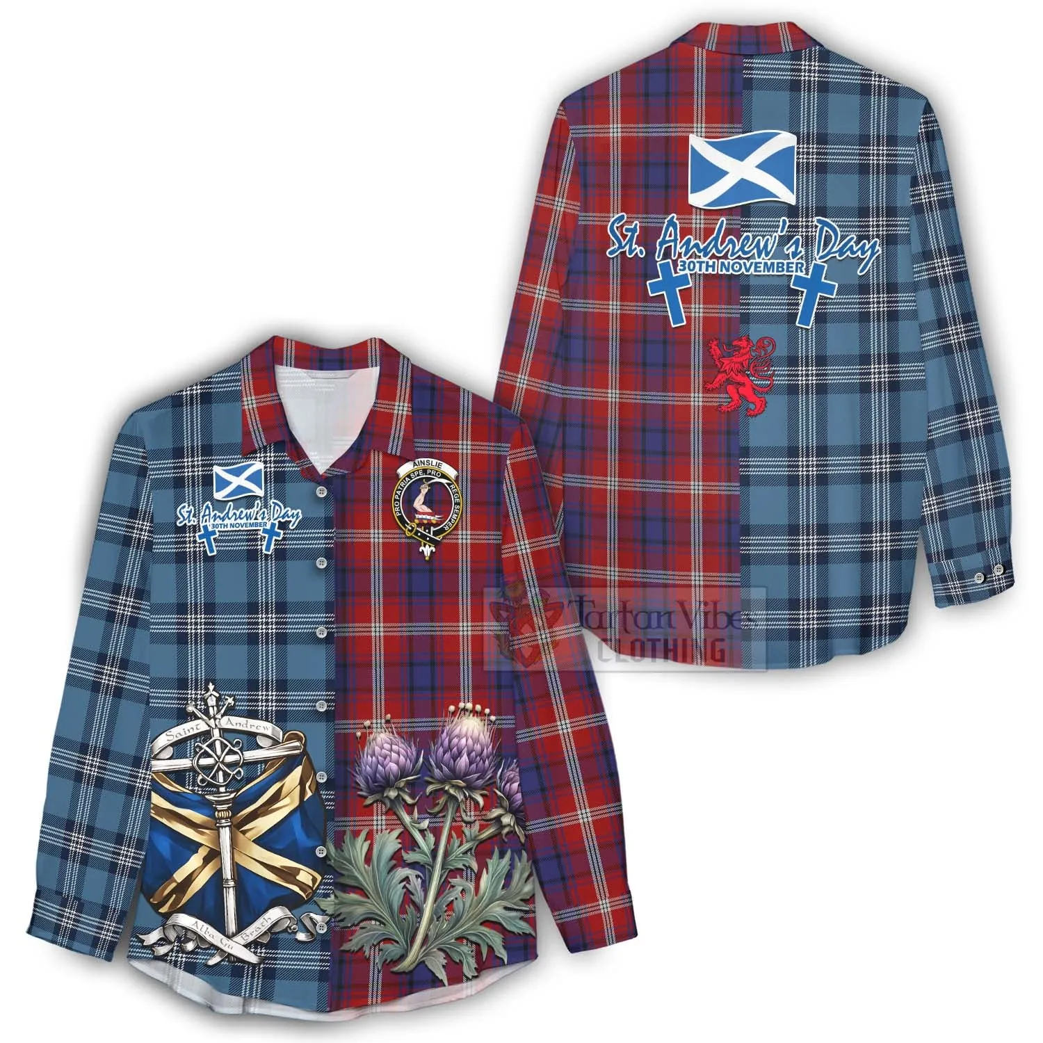 Ainslie Tartan Women's Casual Shirt Happy St. Andrew's Day Half Tartan Style