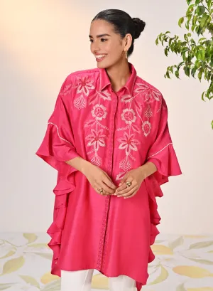 Alizeh Fuchsia Pink Embroidered Kaftan For Women