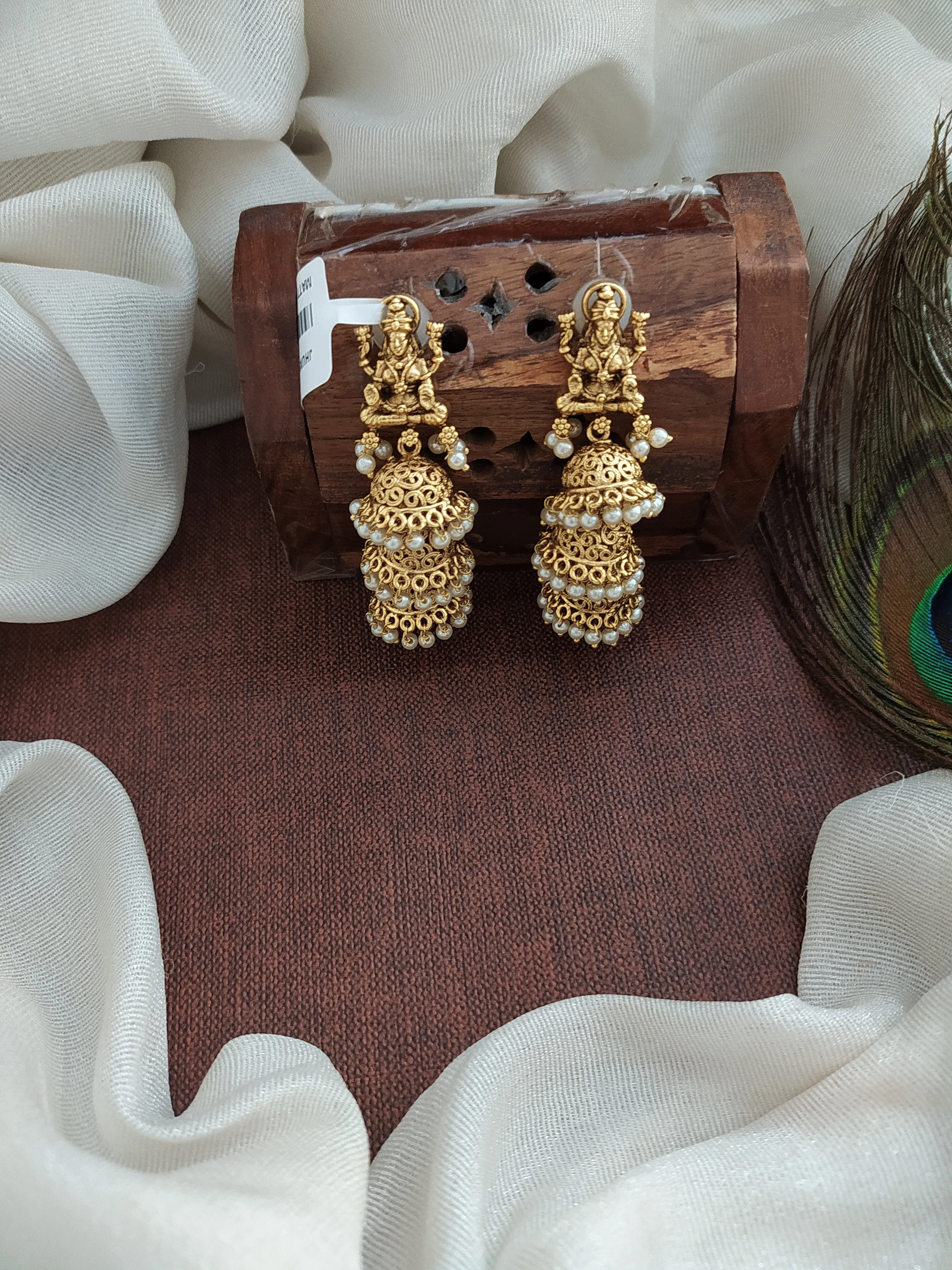 Antique Traditional Hanging Jhumki with Lakshmi Design