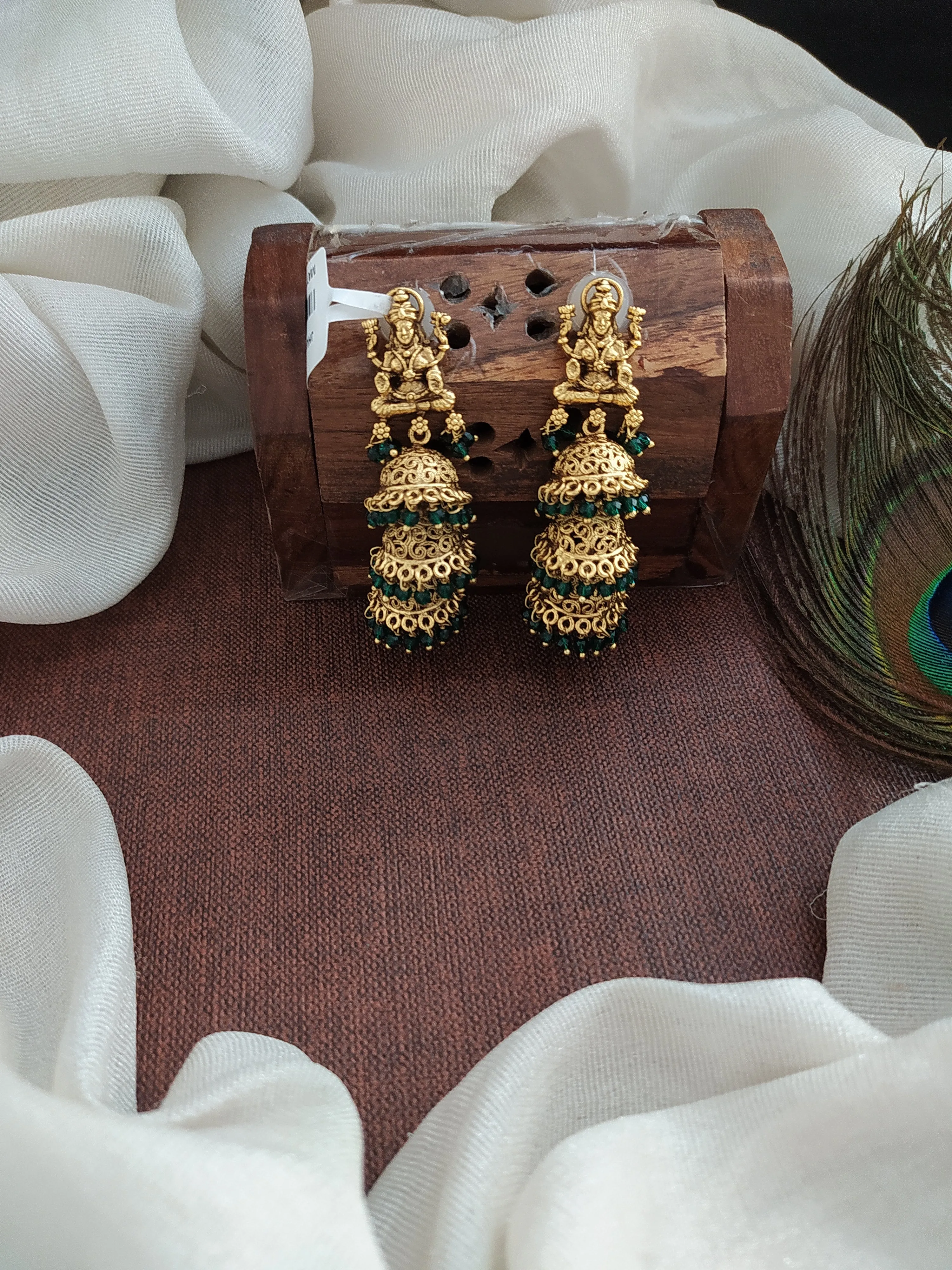 Antique Traditional Hanging Jhumki with Lakshmi Design