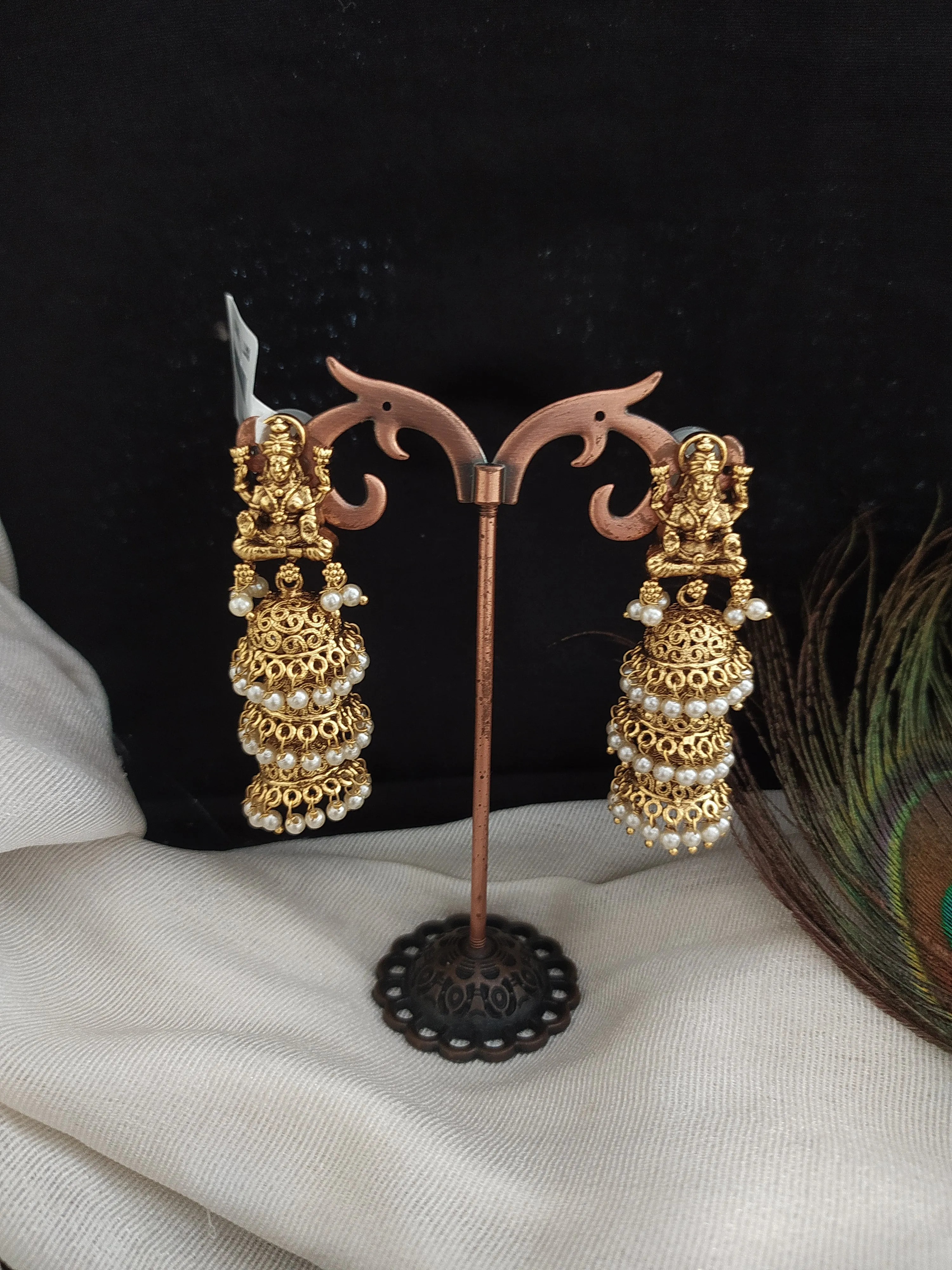 Antique Traditional Hanging Jhumki with Lakshmi Design