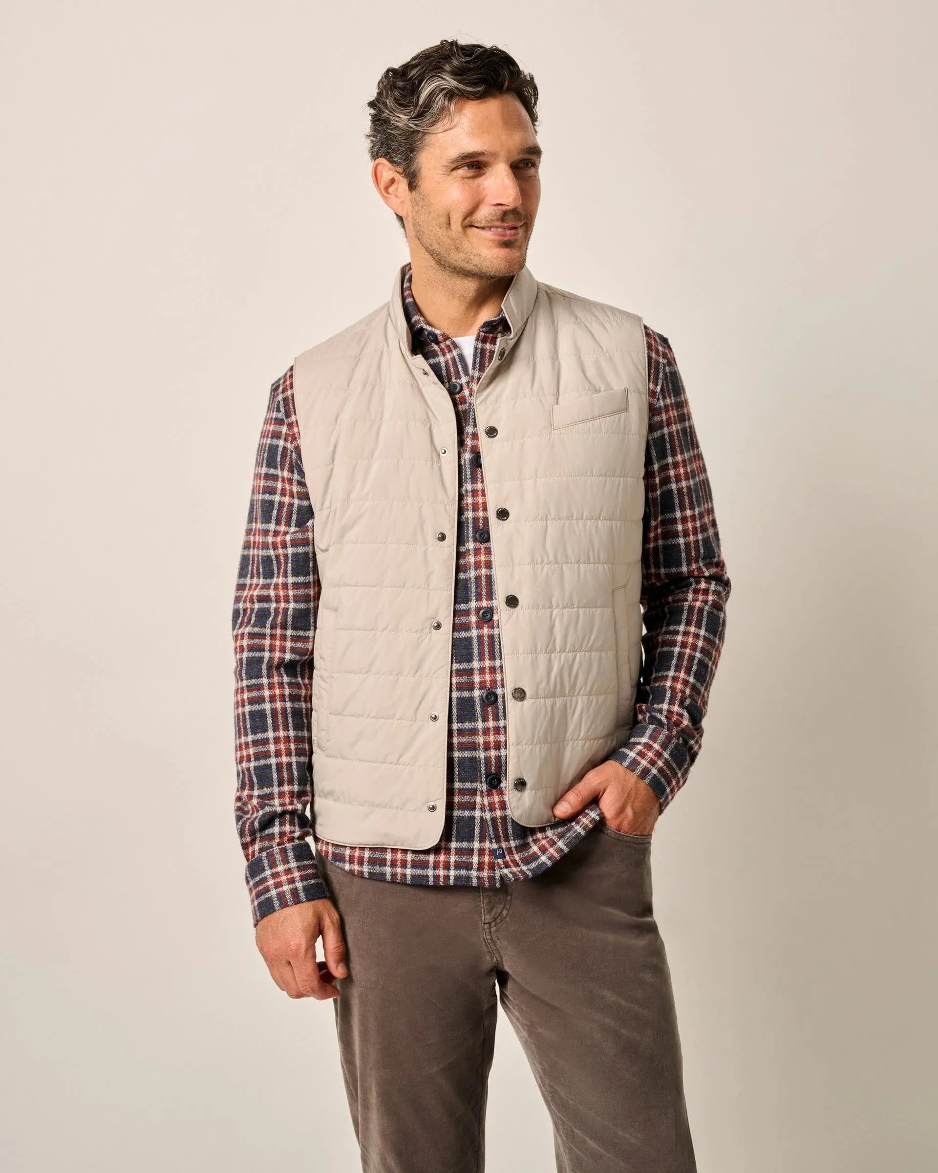 Apo Quilted Button Up Vest in Tan by Johnnie-O