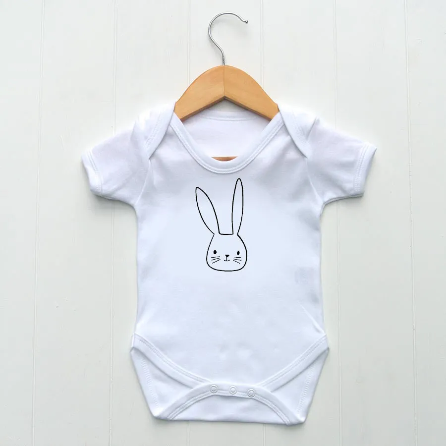 Baby Bodysuit, White with printed Bunny Face