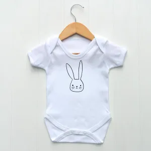 Baby Bodysuit, White with printed Bunny Face