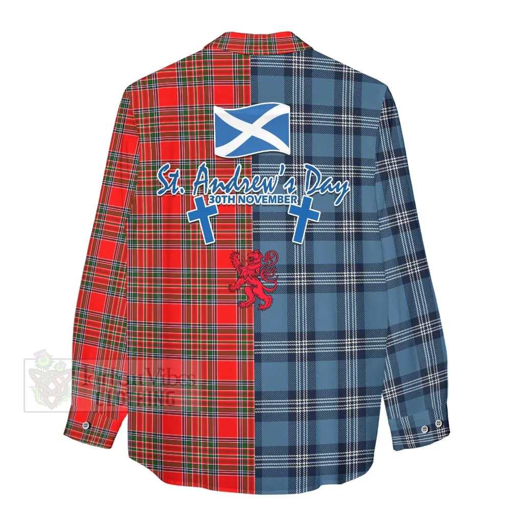 Binning Tartan Women's Casual Shirt Happy St. Andrew's Day Half Tartan Style