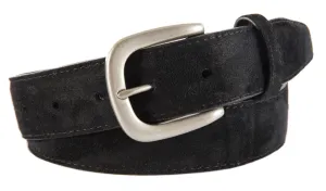 Black Suede Belt, Hudson Buckle (Brushed Silver)