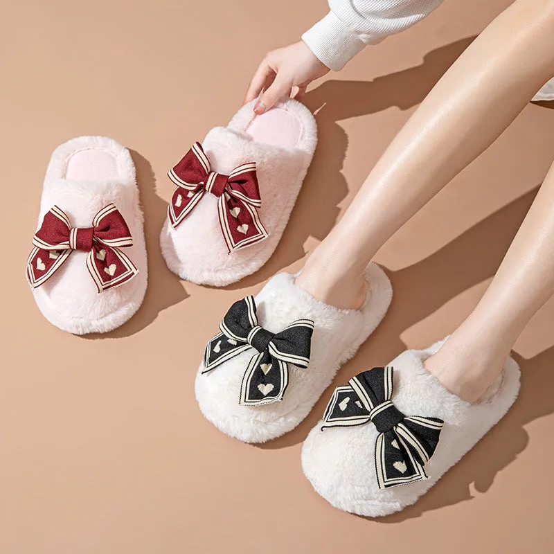 Bowknot Cotton Slippers Home Plush Slippers