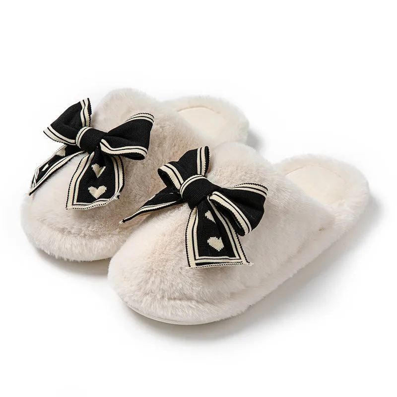 Bowknot Cotton Slippers Home Plush Slippers