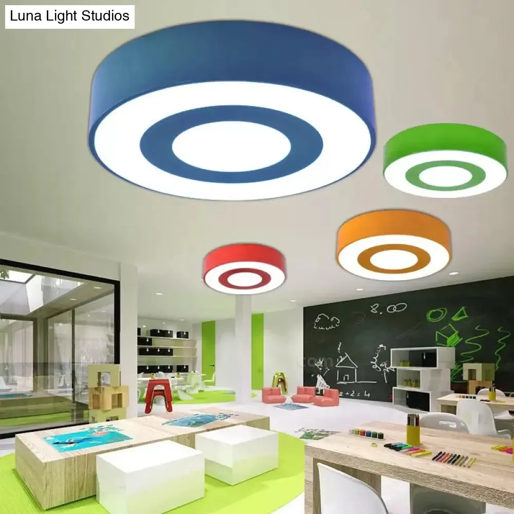 Bright-Colored Acrylic Flush Mount Ceiling Light for Kindergarten with Kids' Concentric Circle Design