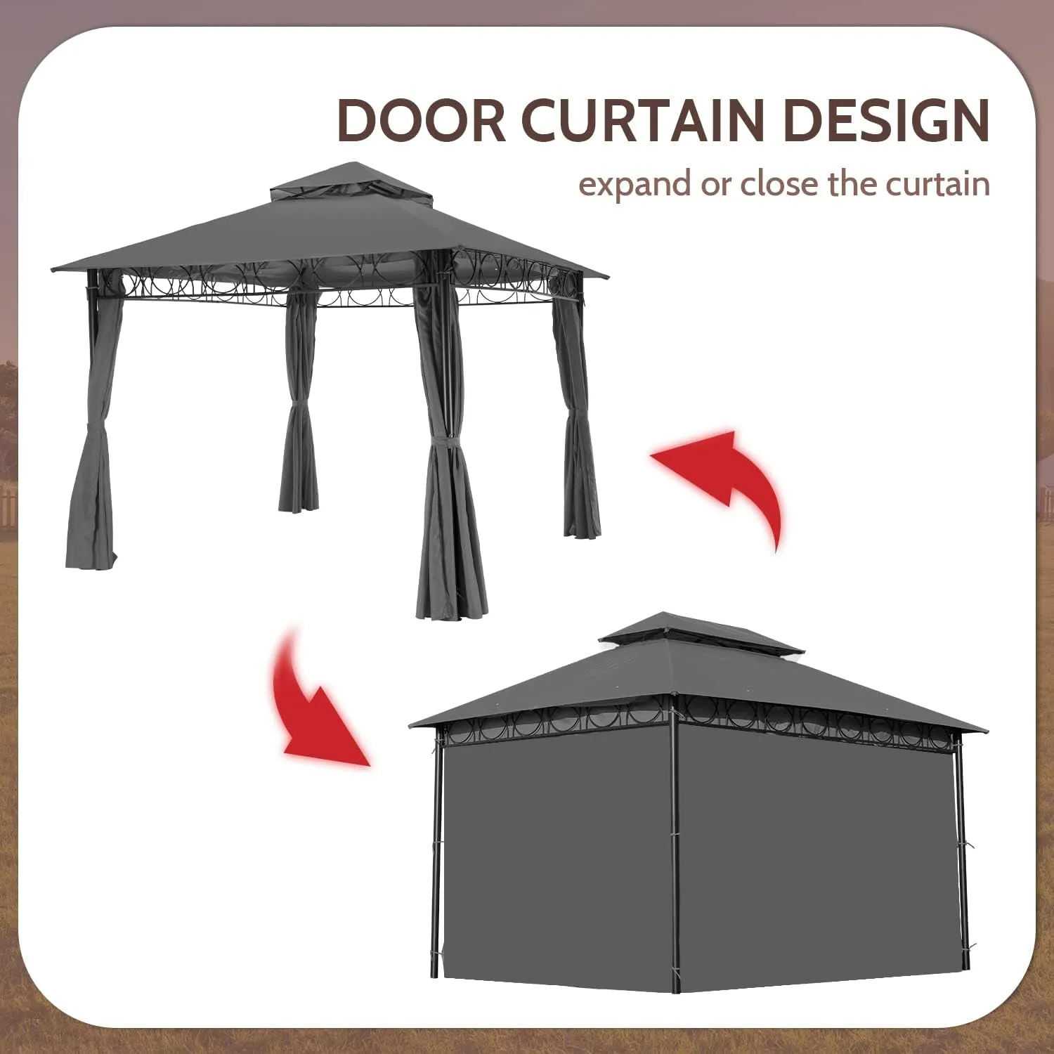 Canopy Gazebo 10 X 13 FT Double Vent Gazebo Tent UV Protection Outdoor Gazebo Canopy with Double Roof 4 Sidewalls Curtains Zippers for Patio Garden Backyard, Grey