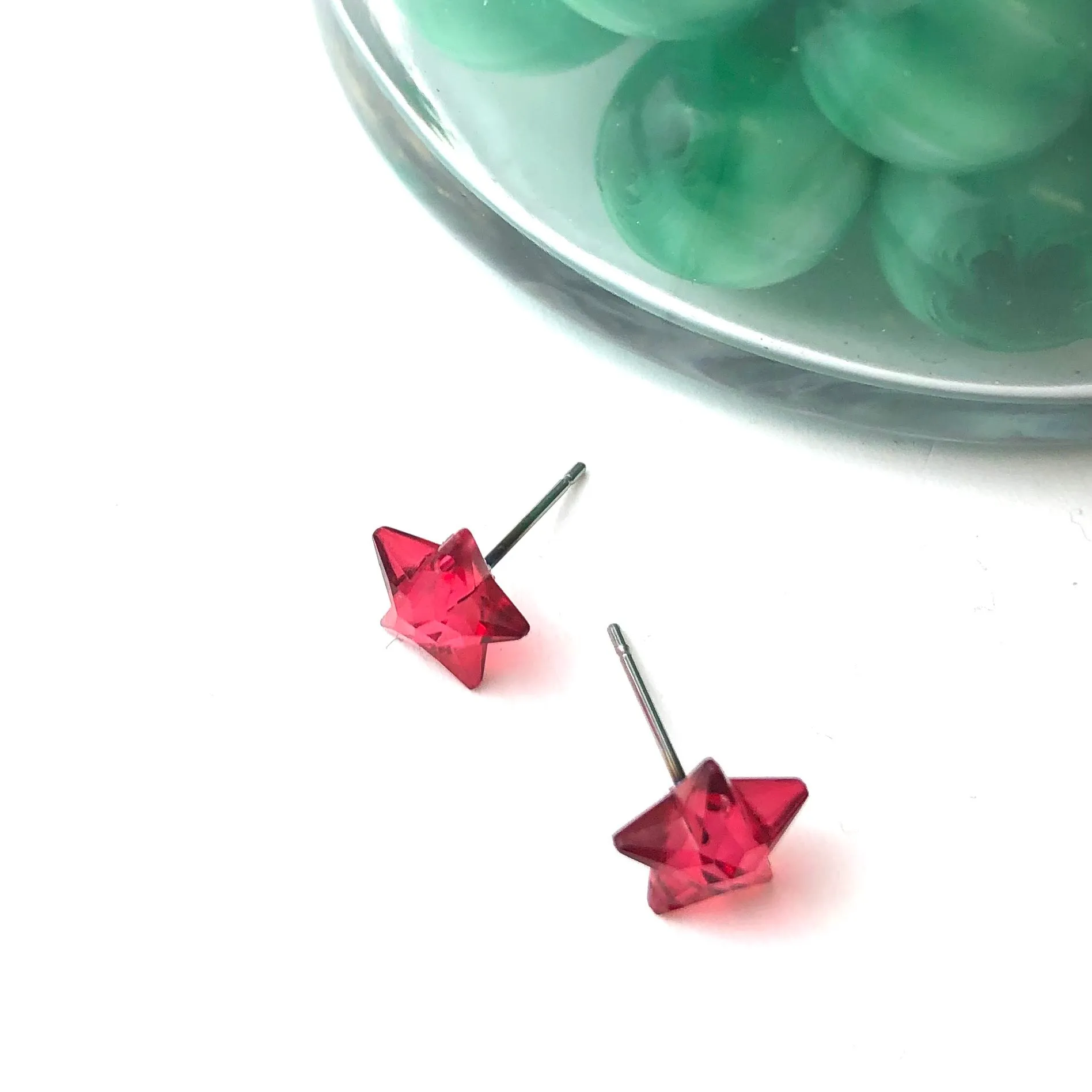 Cranberry Red Faceted Petite Star Stud Earrings