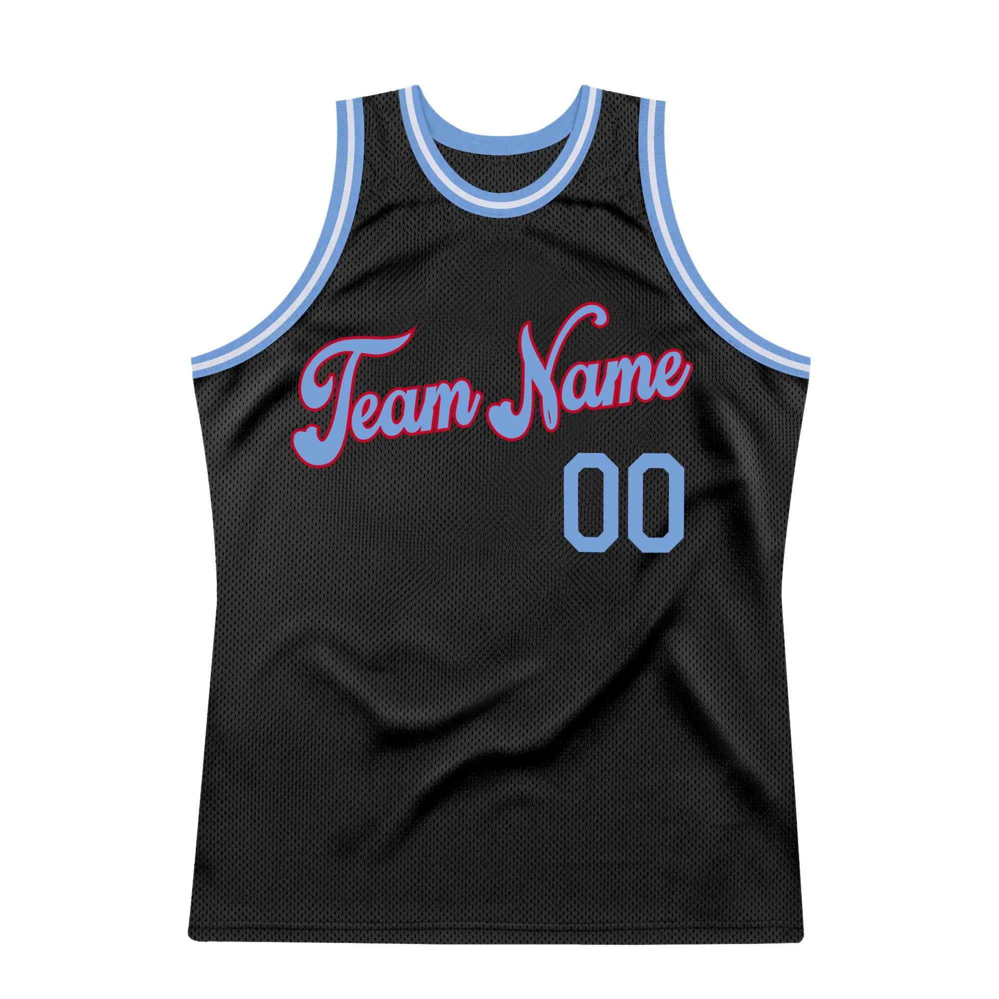 Custom Black Light Blue-Red Authentic Throwback Basketball Jersey