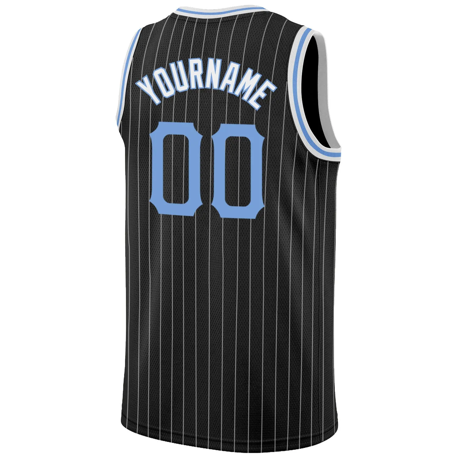 Custom Black White Pinstripe Light Blue-White Authentic Basketball Jersey