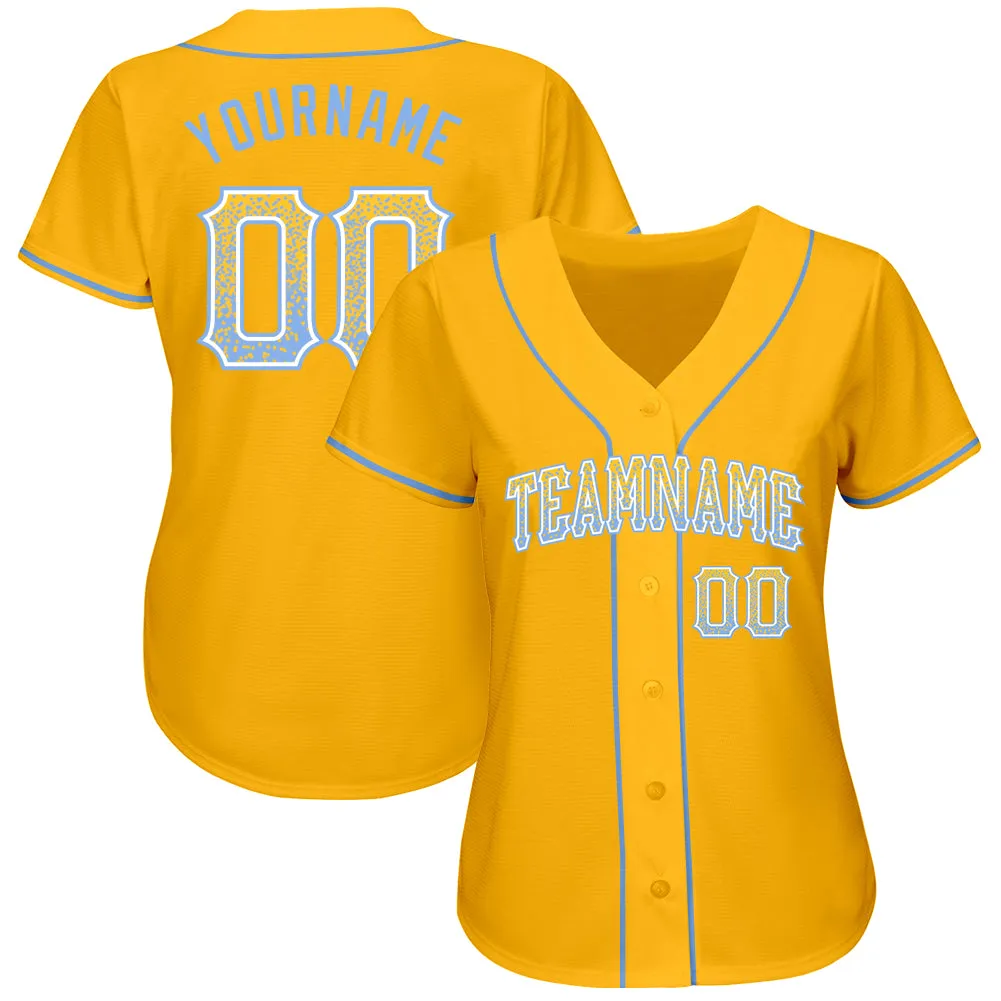 Custom Gold Light Blue-White Authentic Drift Fashion Baseball Jersey