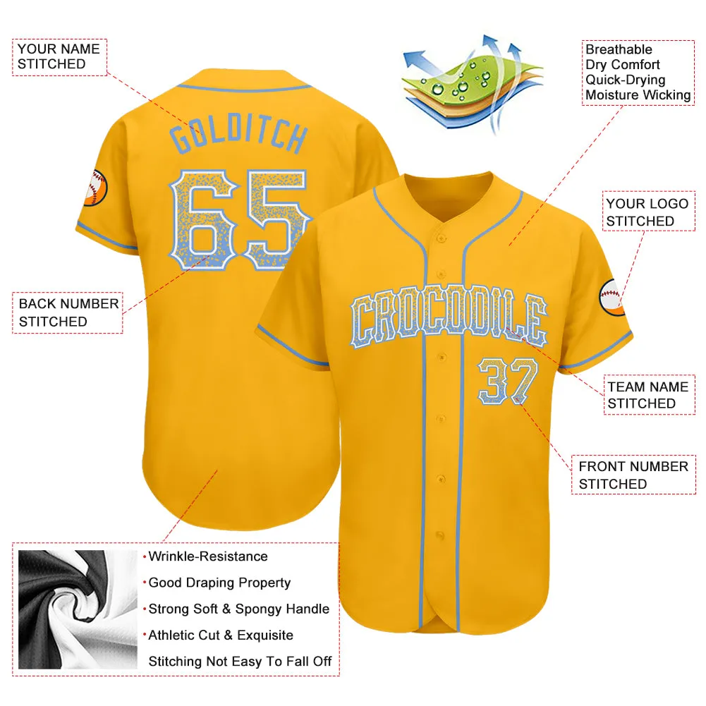 Custom Gold Light Blue-White Authentic Drift Fashion Baseball Jersey