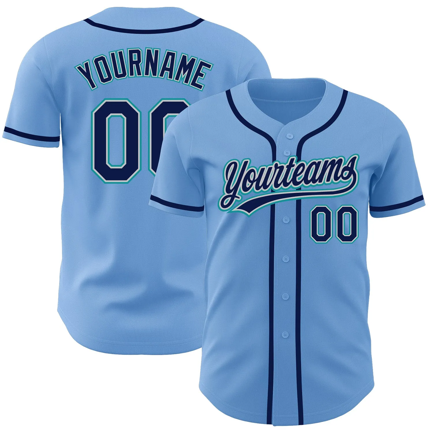 Custom Light Blue Navy Gray-Teal Authentic Baseball Jersey