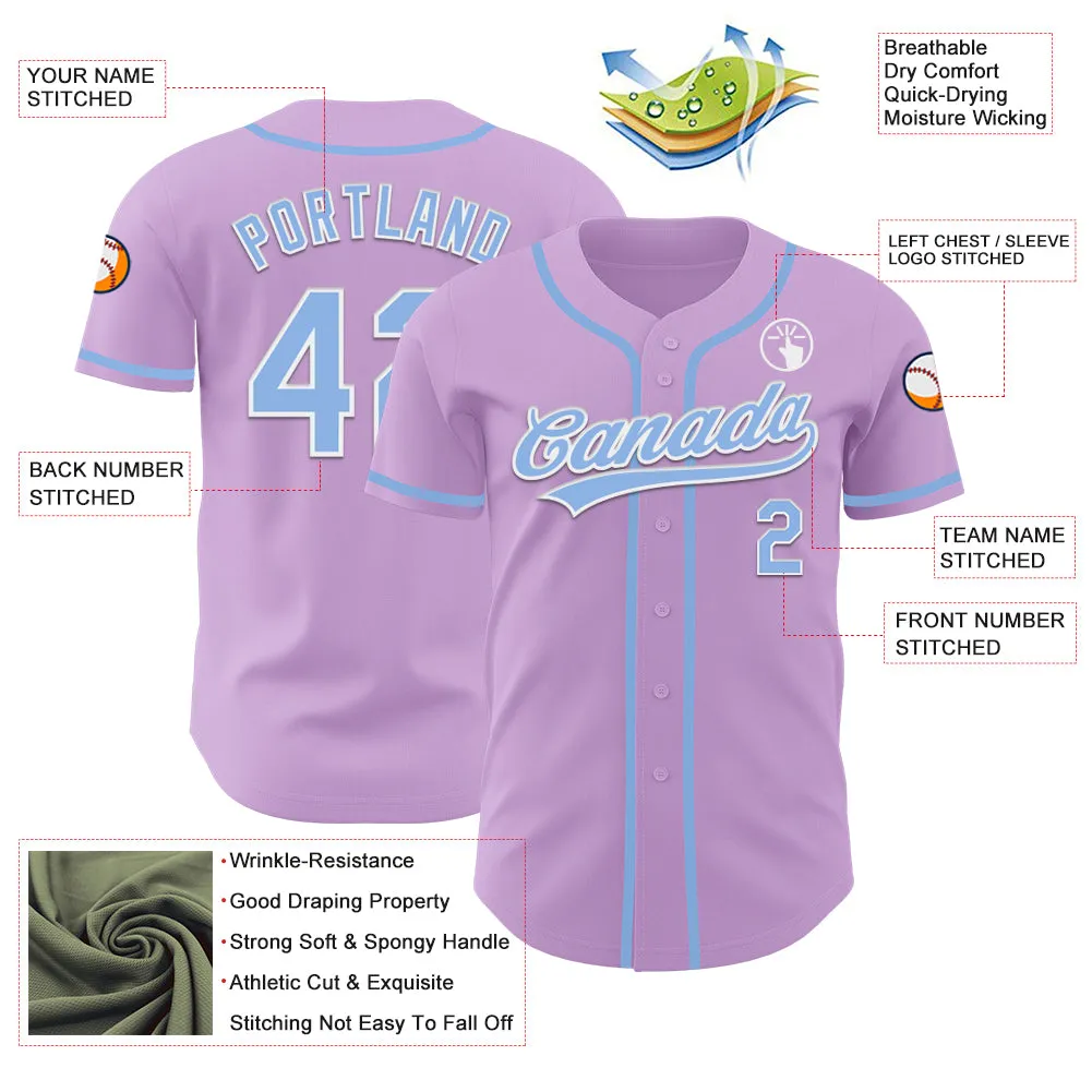 Custom Light Purple Light Blue-White Authentic Baseball Jersey