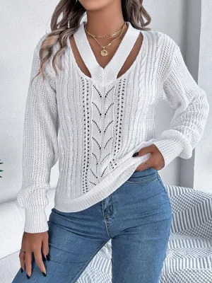 Cutout V-Neck Long Sleeve Sweater