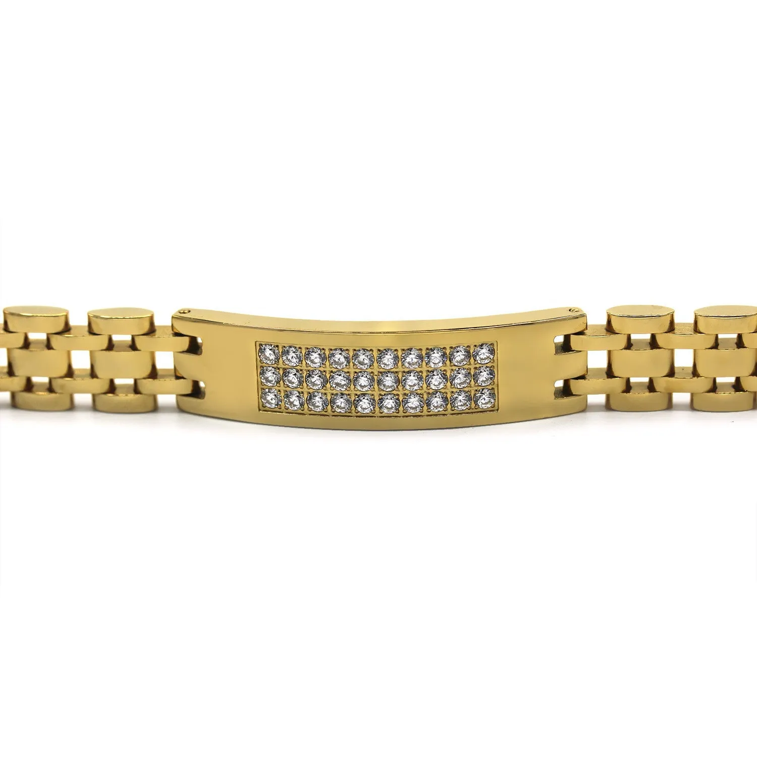 Decorative Men’s Stainless Steel Bracelet Fashion Wrist Band CZ (Gold)