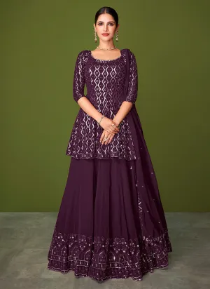 Deep Purple Sequence Embroidered Lehenga Kurti Suit