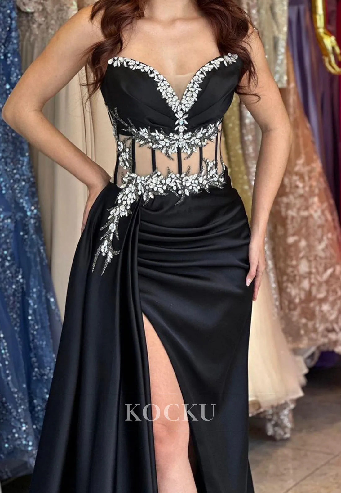 Elegant & Luxurious Sleeveless Rhinestone A-Line Evening Party Prom Dress