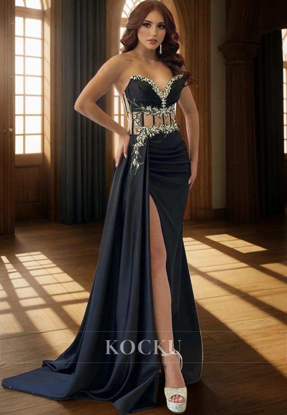 Elegant & Luxurious Sleeveless Rhinestone A-Line Evening Party Prom Dress