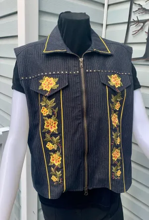 Embroidered Denim Vest