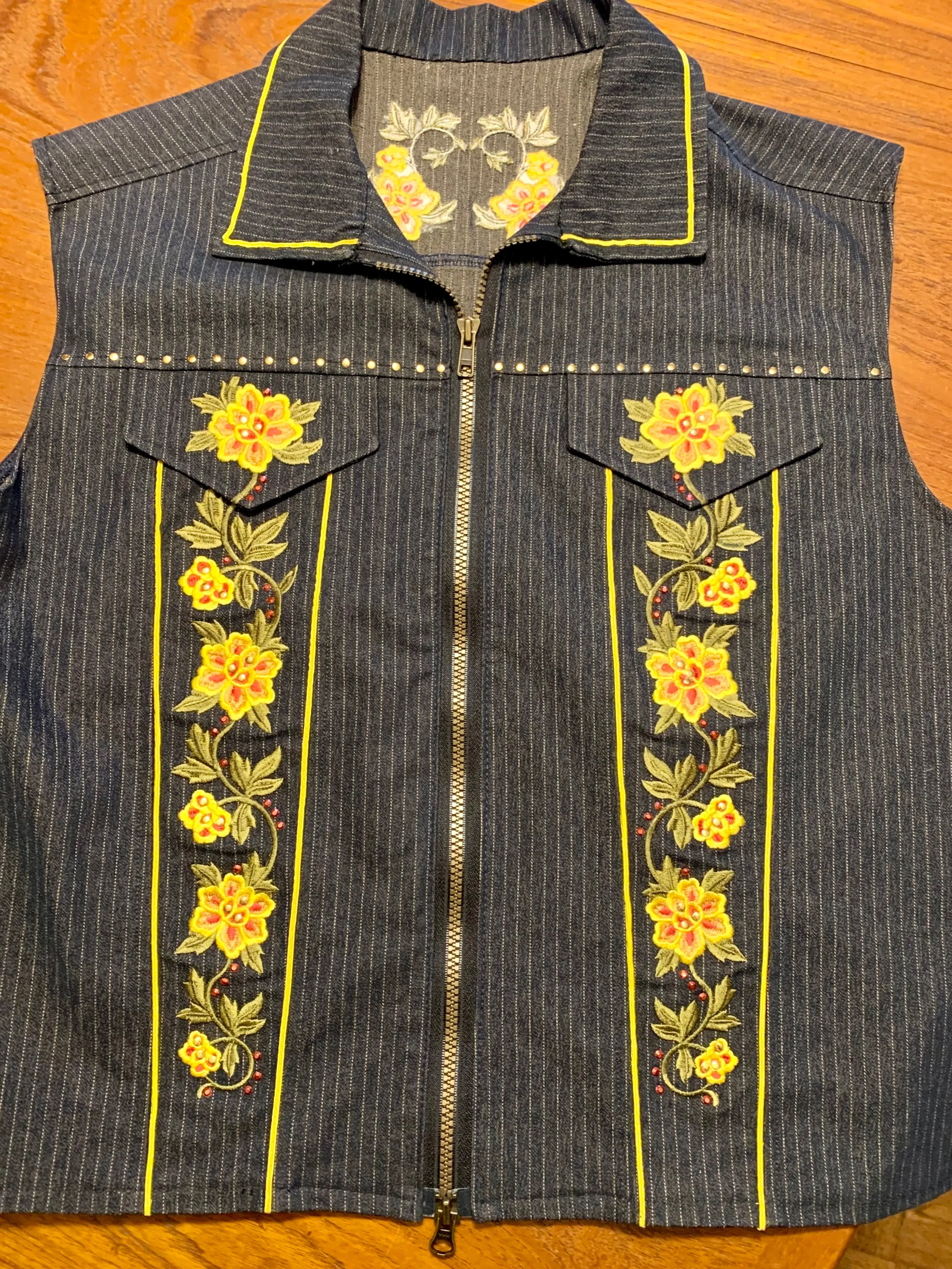 Embroidered Denim Vest