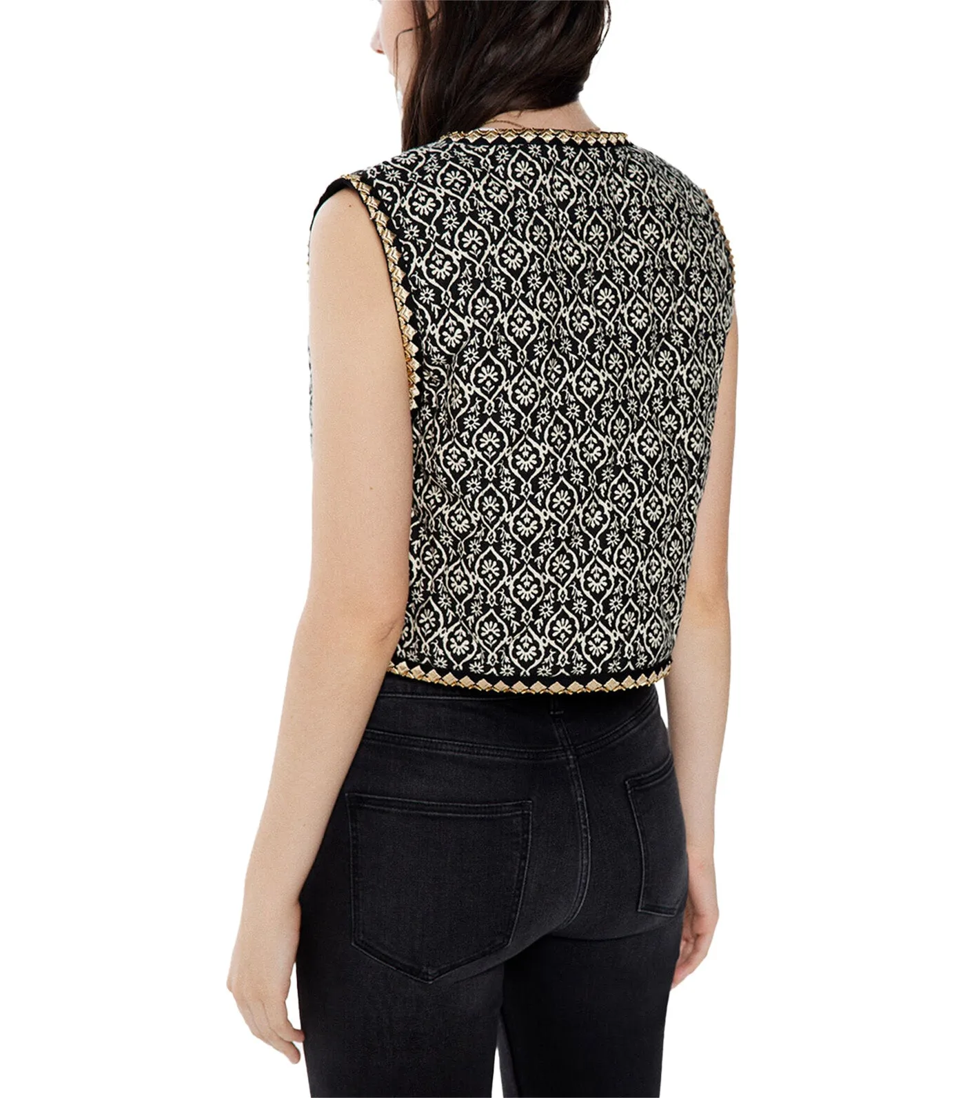 Embroidered Quilted Vest Black