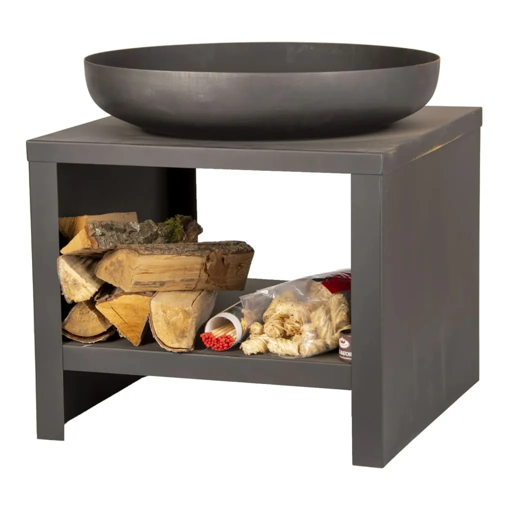 Esschert Design Fire Bowl with Wood Storage 62 cm Black