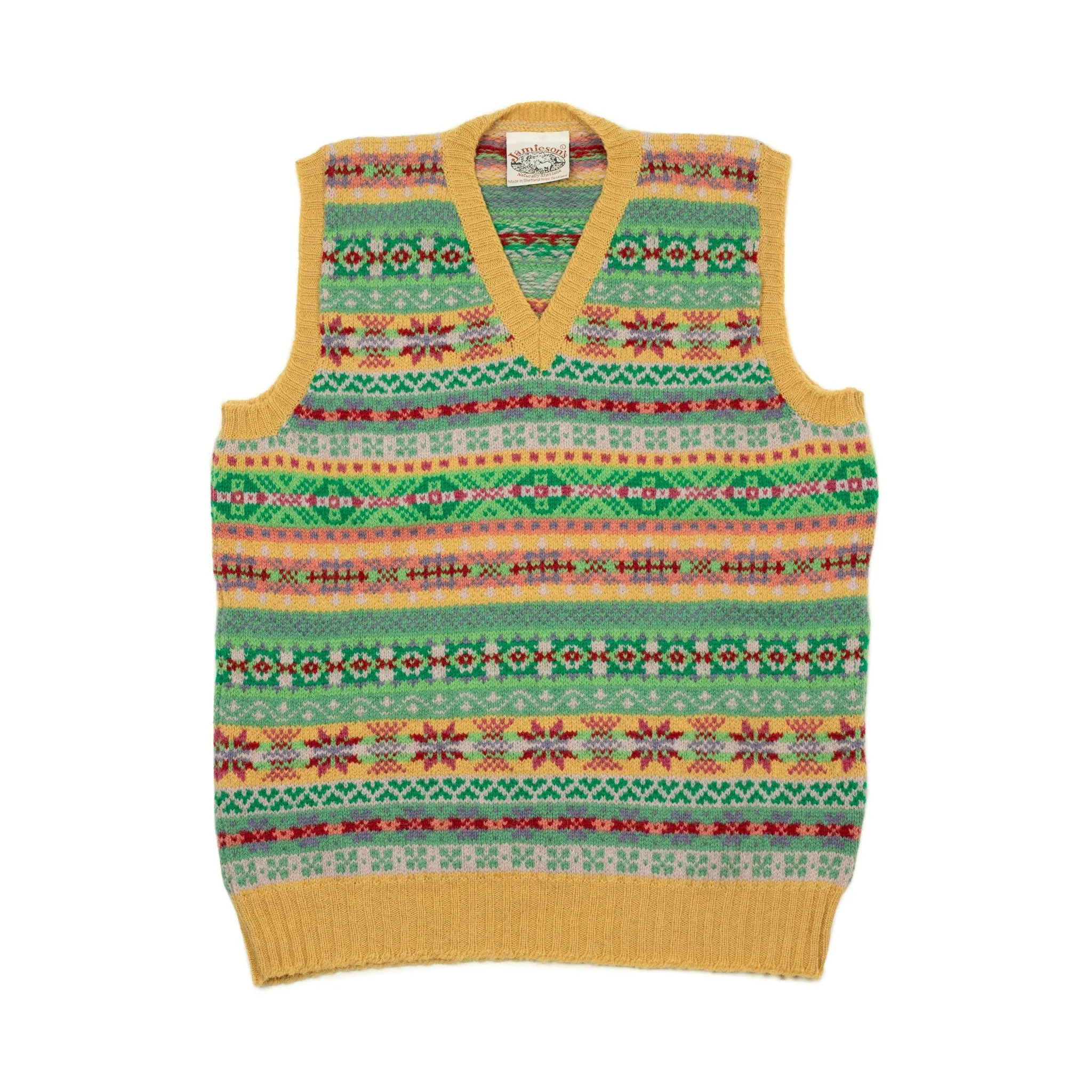 Fair Isle v-neck sweater vest, mango, cherry red, mint green, and pink (restock)