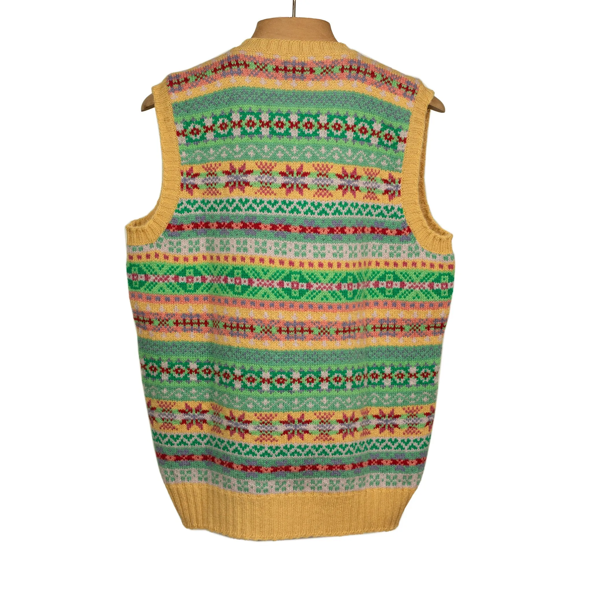 Fair Isle v-neck sweater vest, mango, cherry red, mint green, and pink (restock)