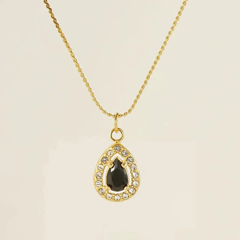 Gold Teardrop Pendant Necklace with Crystal Zircon – Elegant Stainless Steel Chain