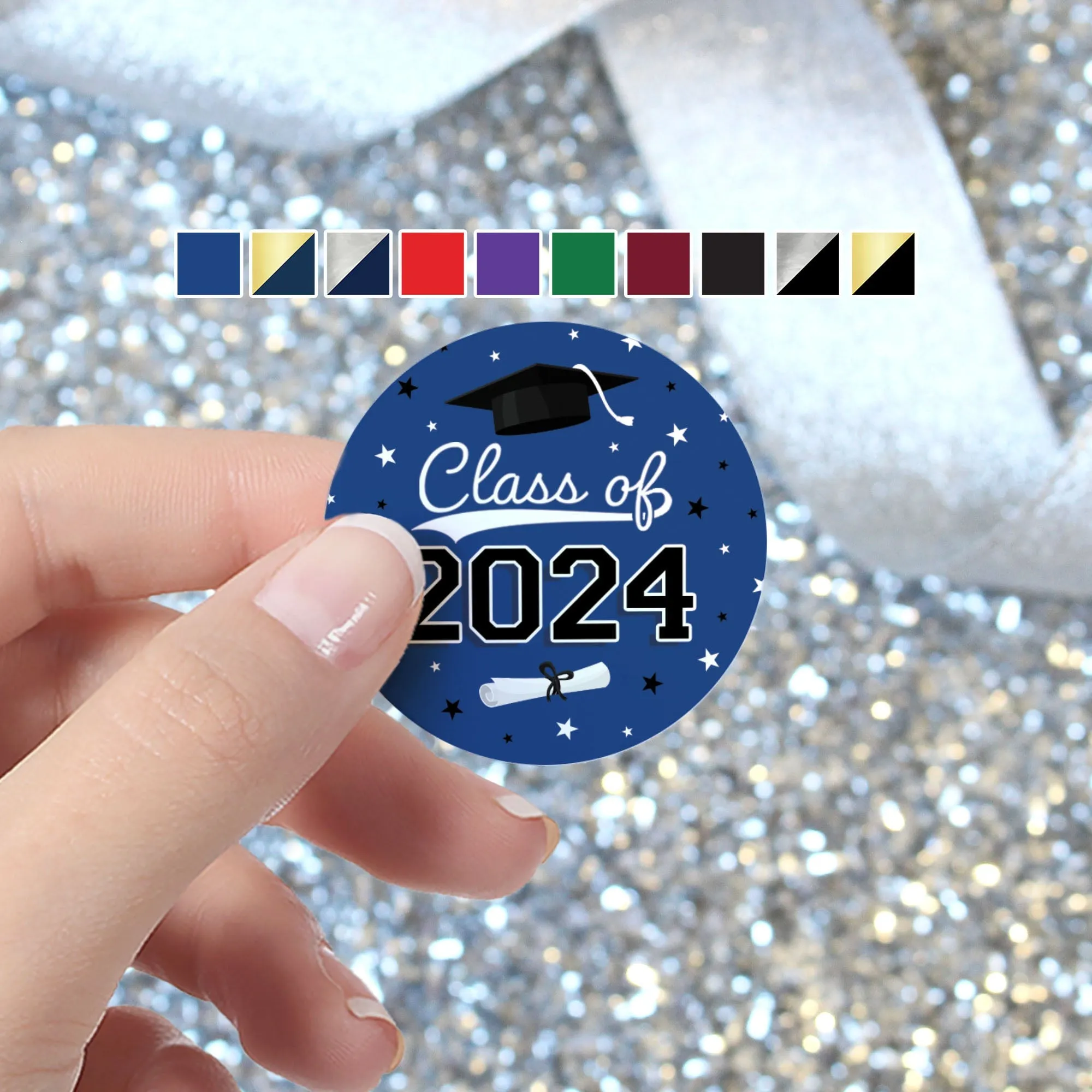 Graduation Class of 2024: Graduation Party Favors Circle Stickers for Envelopes, Bag Seals - 10 School Colors - 40 Stickers