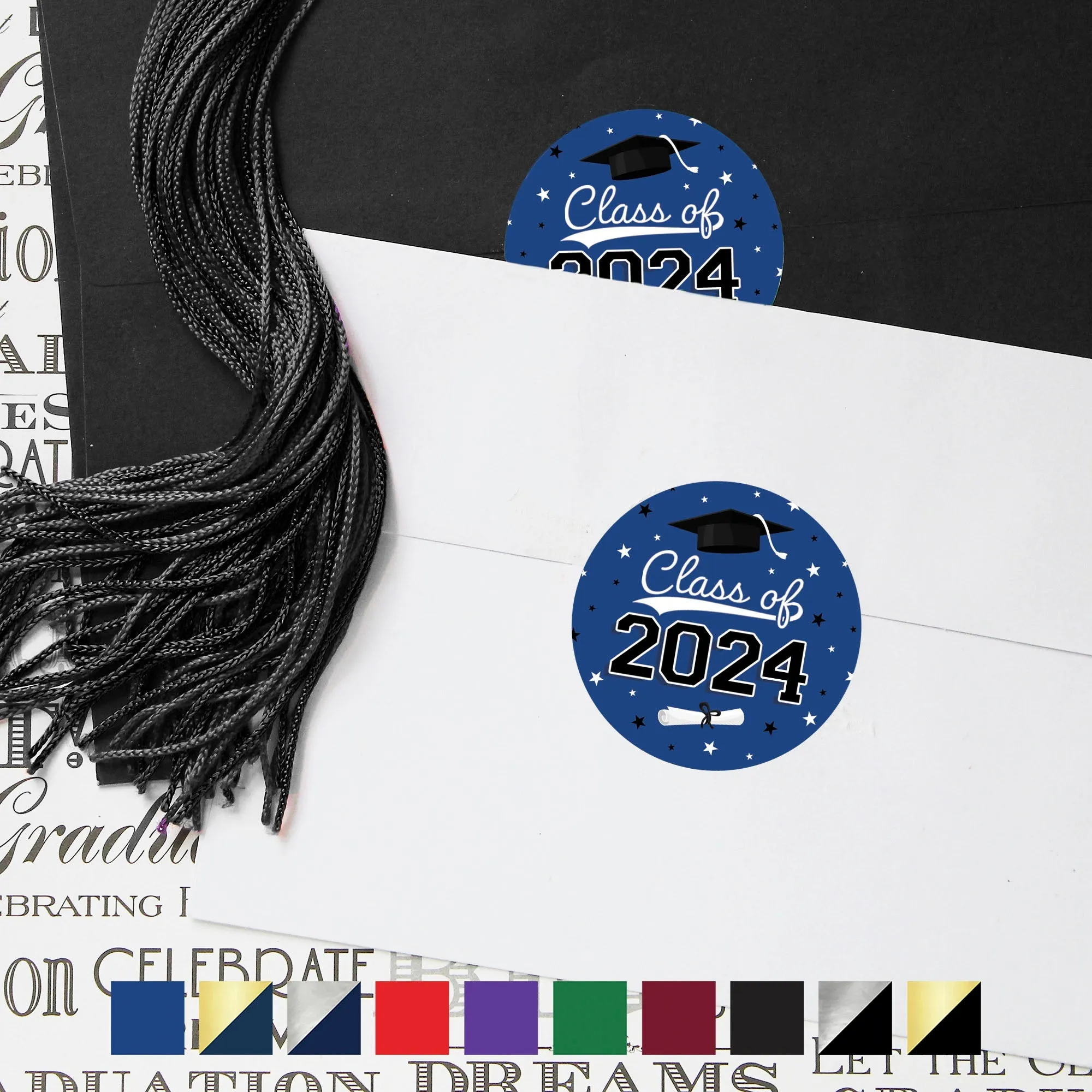 Graduation Class of 2024: Graduation Party Favors Circle Stickers for Envelopes, Bag Seals - 10 School Colors - 40 Stickers