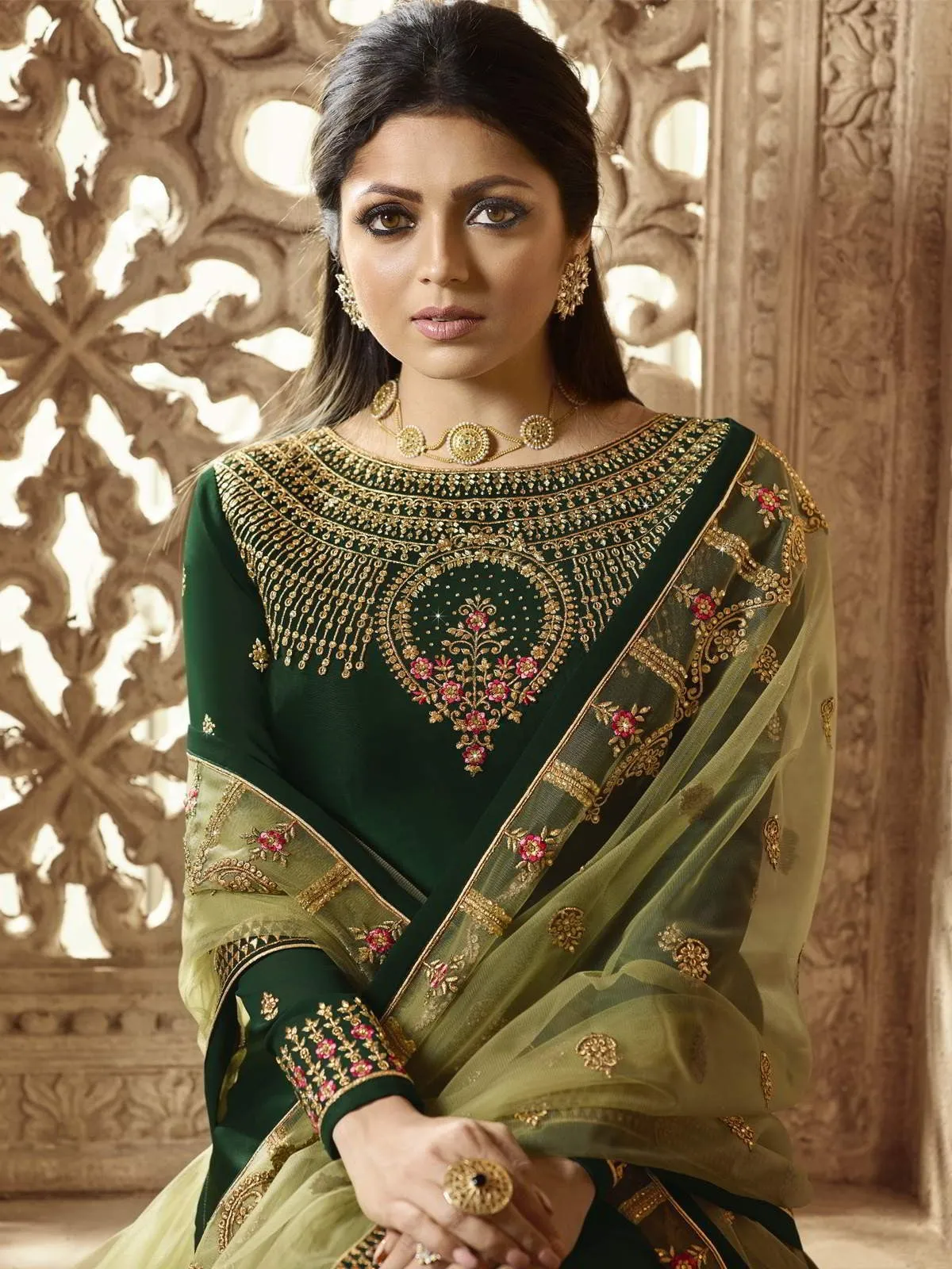 Green Multi Embroidered Wedding Lehenga Kurti Set