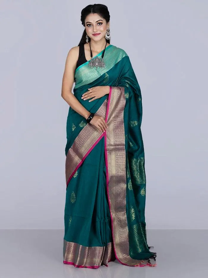 Green Par Anchal Buti Blend Cotton Handloom Saree