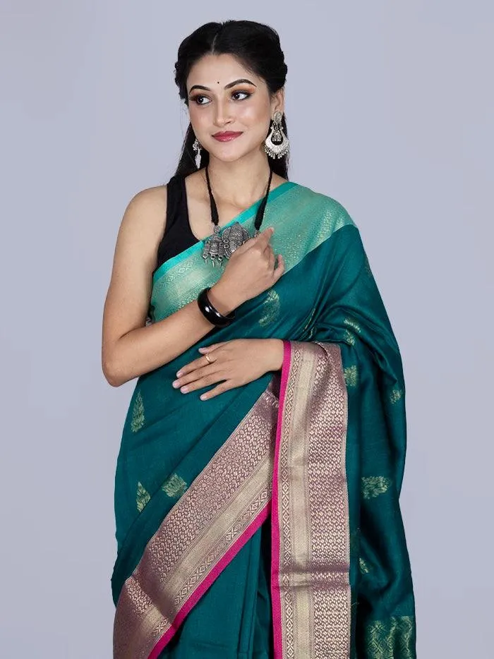 Green Par Anchal Buti Blend Cotton Handloom Saree