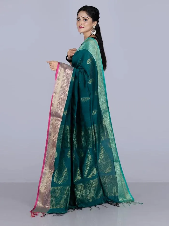 Green Par Anchal Buti Blend Cotton Handloom Saree