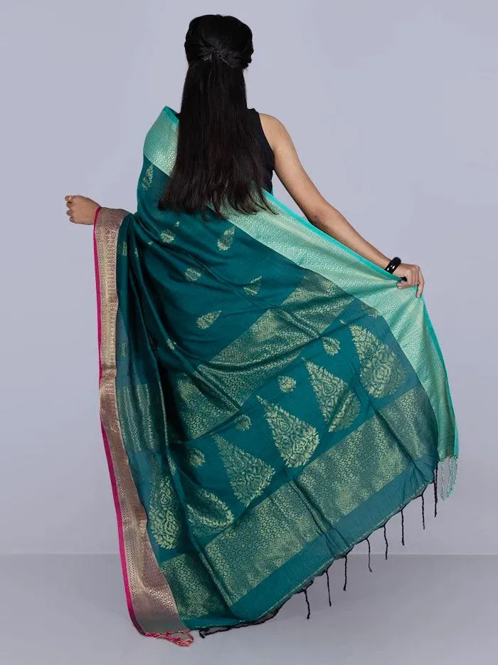 Green Par Anchal Buti Blend Cotton Handloom Saree